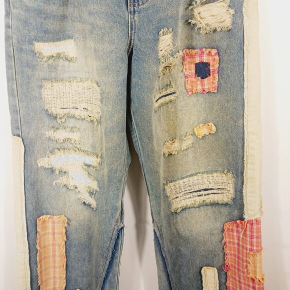 Oli & Hali Dawn Patchwork Wide Straight Jeans Size Small Mixed Media, Retro Edgy - Picture 6 of 16